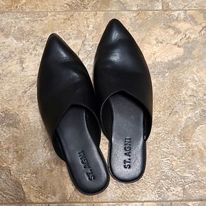 St Agni black leather mules